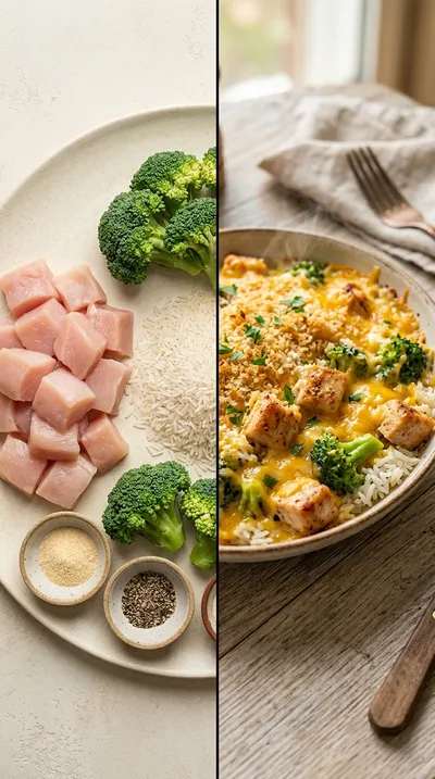 Cheesy Chicken Broccoli and Rice Casserole - ready to serve