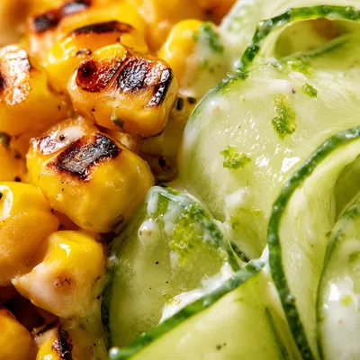 Street Corn Creamy Cucumber Salad - ingredients preparation