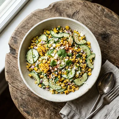 Street Corn Creamy Cucumber Salad - ready to serve