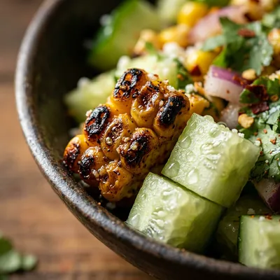 Street Corn Creamy Cucumber Salad - ingredients preparation