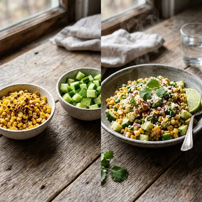Street Corn Creamy Cucumber Salad - cooking process