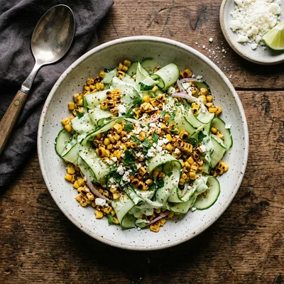Street Corn Creamy Cucumber Salad - ready to serve
