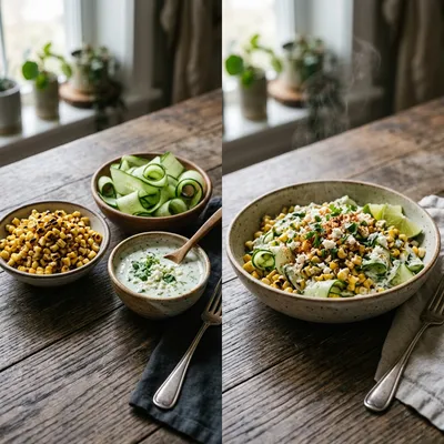 Street Corn Creamy Cucumber Salad - cooking process