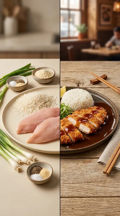 Crispy Chicken Katsu with Tonkatsu Sauce - ready to serve