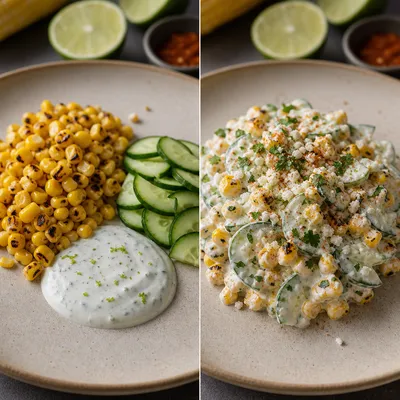 Street Corn Creamy Cucumber Salad - cooking process