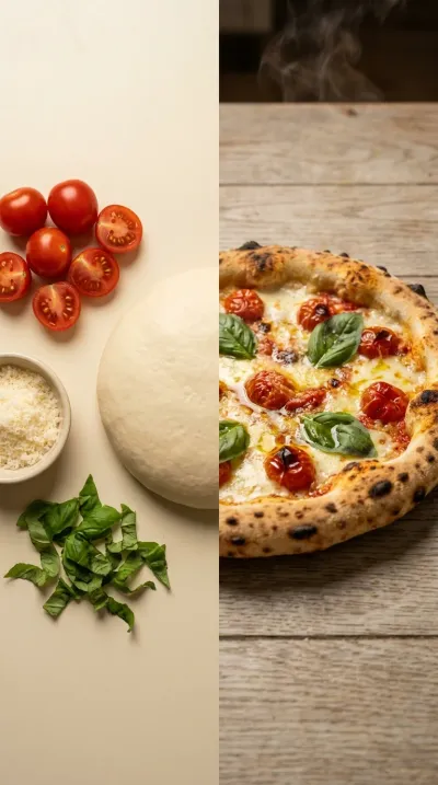 Sourdough Pizza Dough with Fresh Basil & Cherry Tomatoes - ready to serve