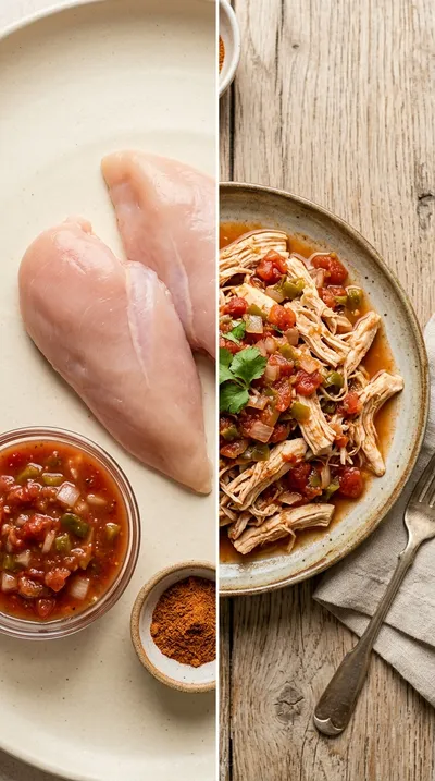 3 Ingredient Slow Cooker Salsa Chicken - ready to serve