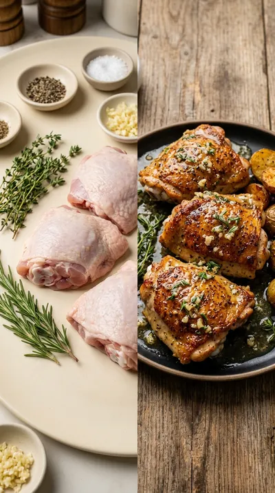 Crispy Skillet Chicken Thighs With Garlic Butter - ready to serve