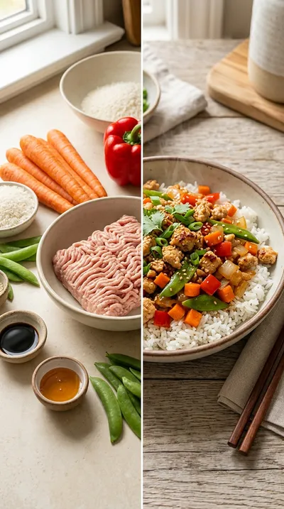 Ground Chicken Stir Fry Rice Bowls - ready to serve