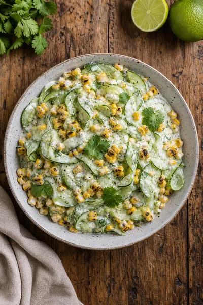 Street Corn Creamy Cucumber Salad - ready to serve