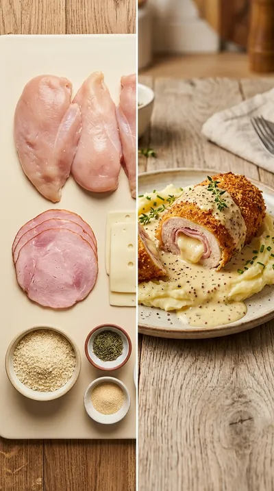 Baked Chicken Cordon Bleu with Dijon Cream Sauce - ready to serve