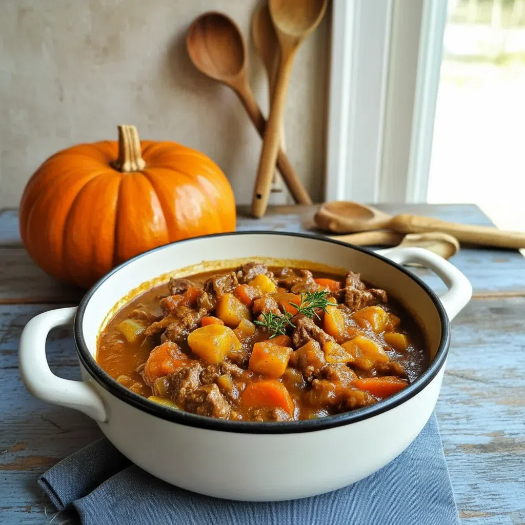 Hearty Autumn Harvest Beef Stew with tender beef, carrots, potatoes, and herbs