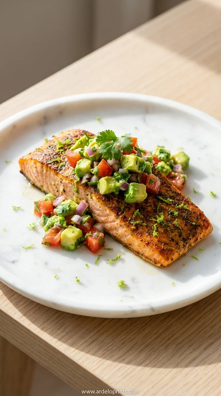 Baked Cilantro Lime Salmon with Avocado Salsa - feature image