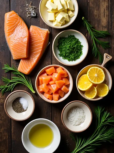 Baked Lemon Garlic Butter Salmon - ingredients preparation