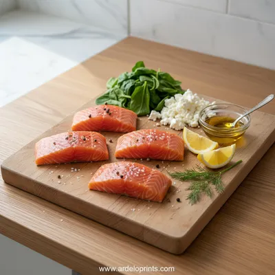 Baked Stuffed Salmon With Spinach And Feta - ingredients preparation