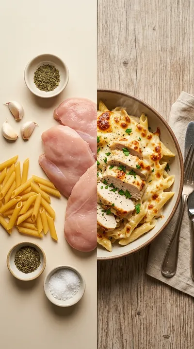 Baked Chicken Alfredo Pasta Casserole - ready to serve