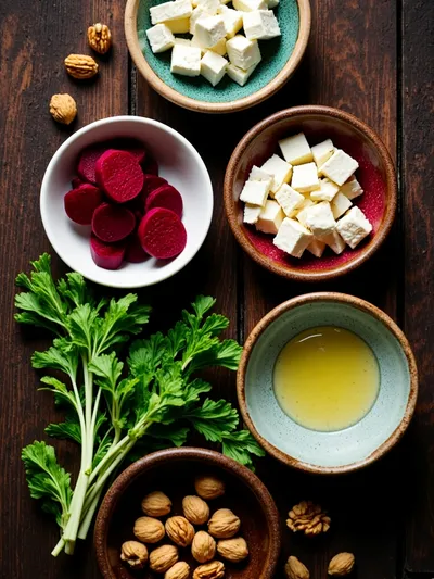 Beetroot Feta Walnut Salad - ingredients preparation