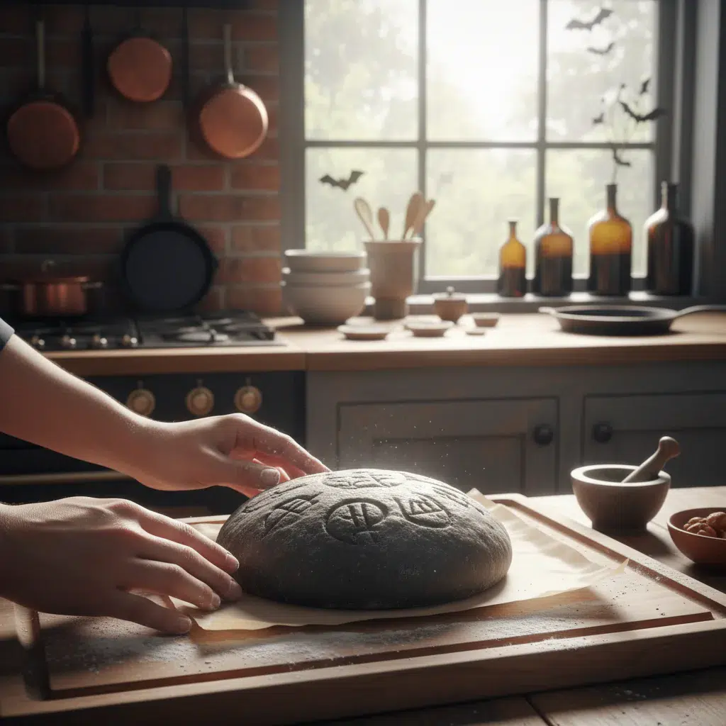 Black Halloween Brimstone Bread - cooking process