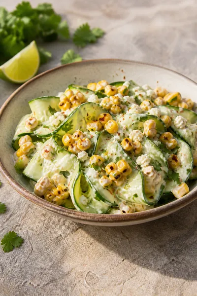 Street Corn Creamy Cucumber Salad - ingredients preparation