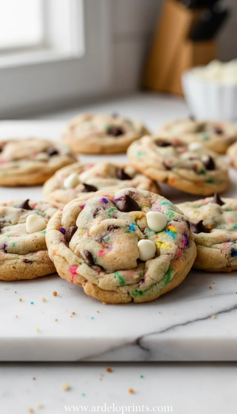 Cake Batter Chocolate Chip Cookies - feature image