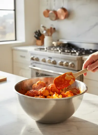 Cauliflower Buffalo Bites: Easy Recipe - cooking process