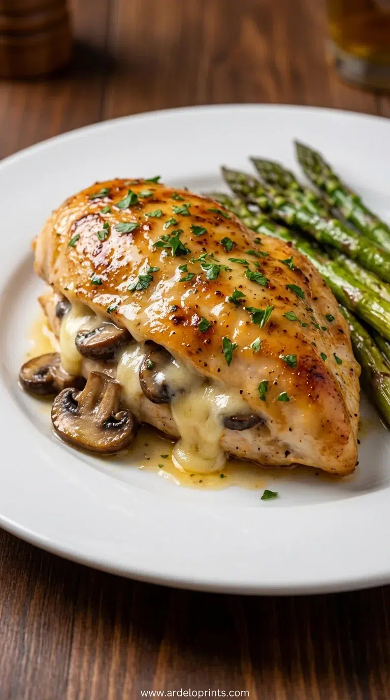 Cheesy Mushroom Stuffed Chicken Recipe - final presentation
