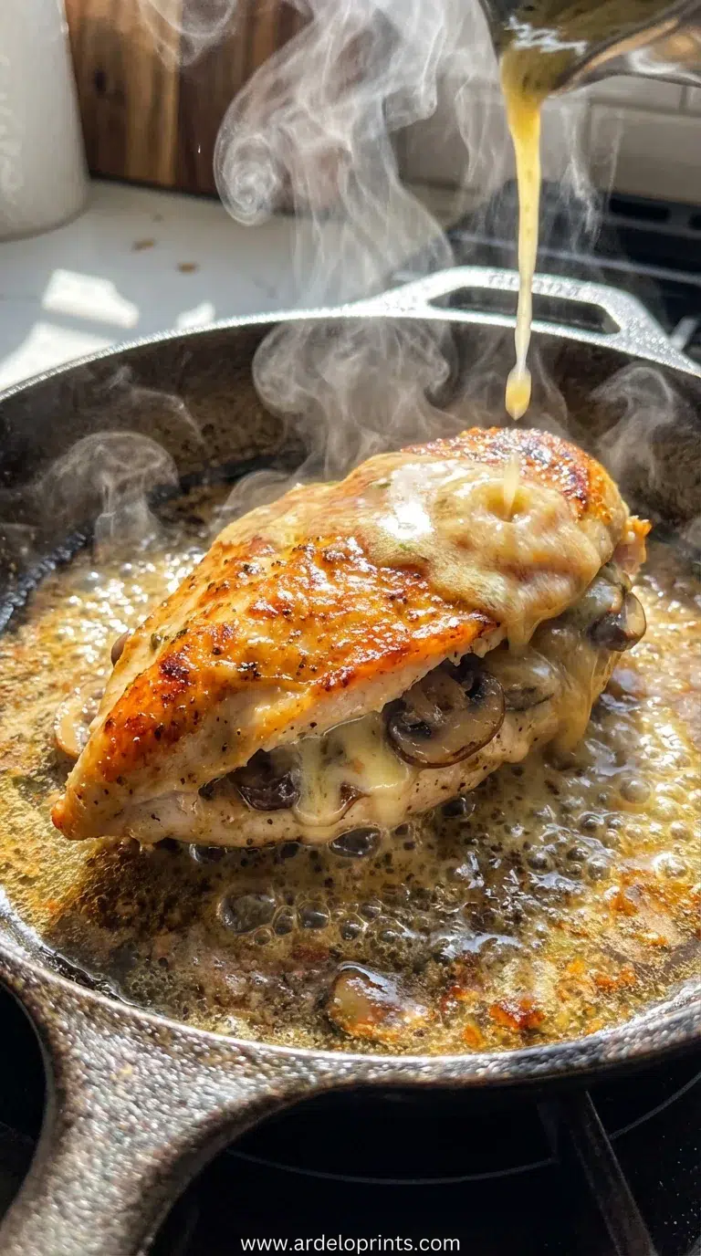 Cheesy Mushroom Stuffed Chicken Recipe - cooking process