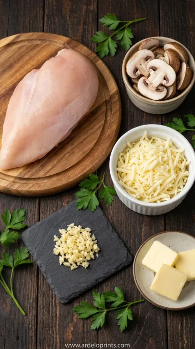 Cheesy Mushroom Stuffed Chicken Recipe - ingredients preparation