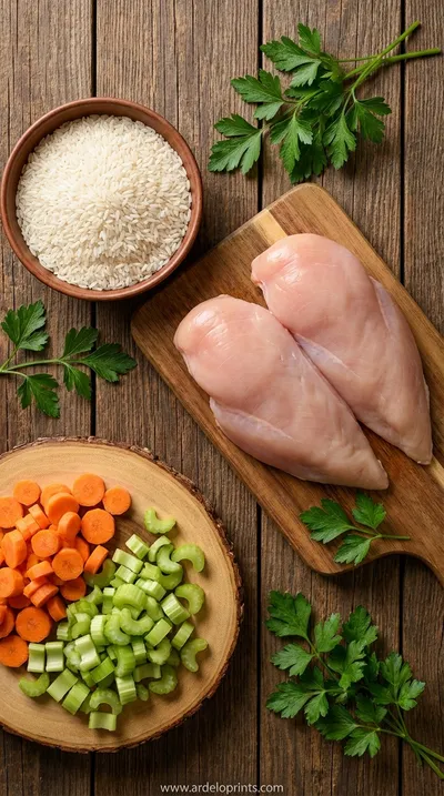 Easy Chicken and Rice Soup Recipe - ingredients preparation