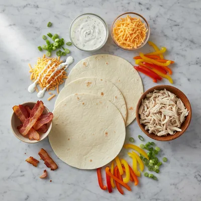 Quick & Easy Chicken Turkey Ham Ranch Quesadillas - cooking process