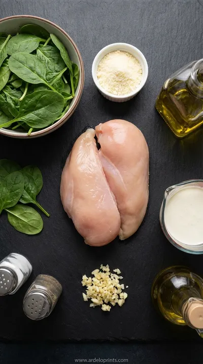 Creamy Chicken Breast in Spinach Parmesan Sauce - ingredients preparation