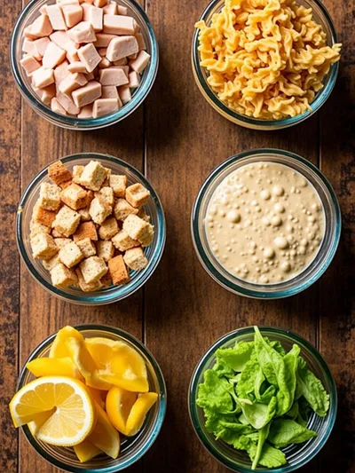 Chicken Caesar Pasta Salad - ingredients preparation