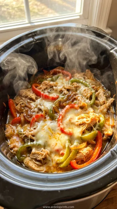 Healthy Crockpot Chicken Philly Cheesesteak Recipe - cooking process