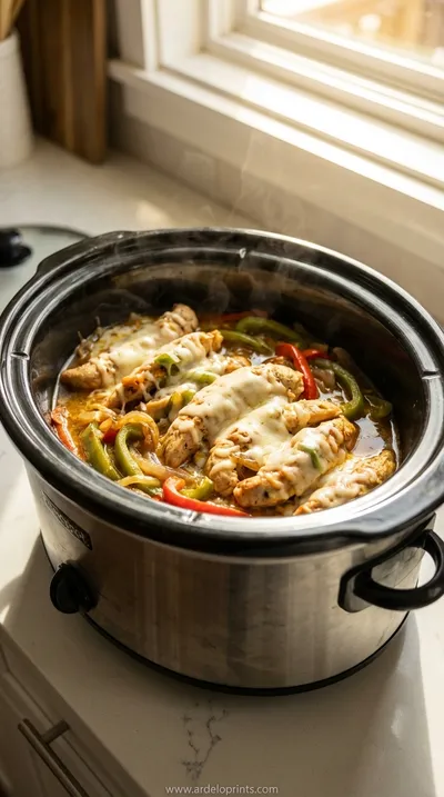 Healthy Crockpot Chicken Philly Cheesesteak Recipe