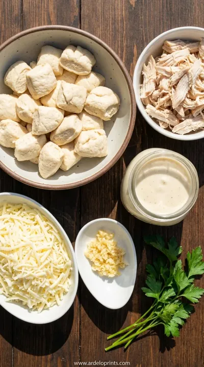 Cheesy Chicken Alfredo Monkey Bread Recipe - ingredients preparation