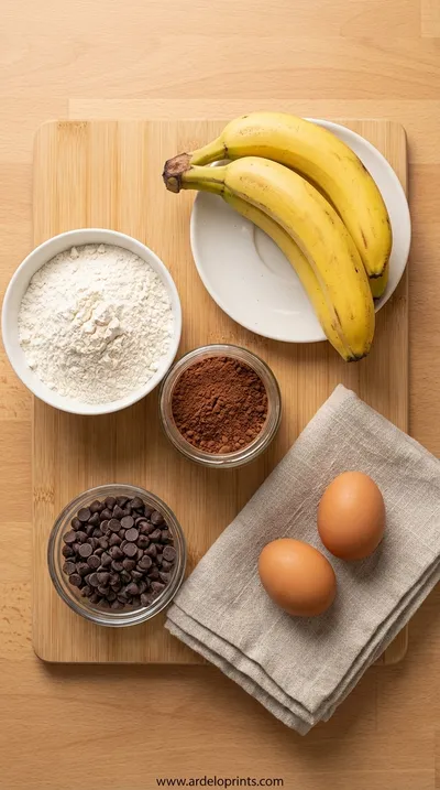 Chocolate Chocolate Chip Banana Bread Loaf Recipe - ingredients preparation