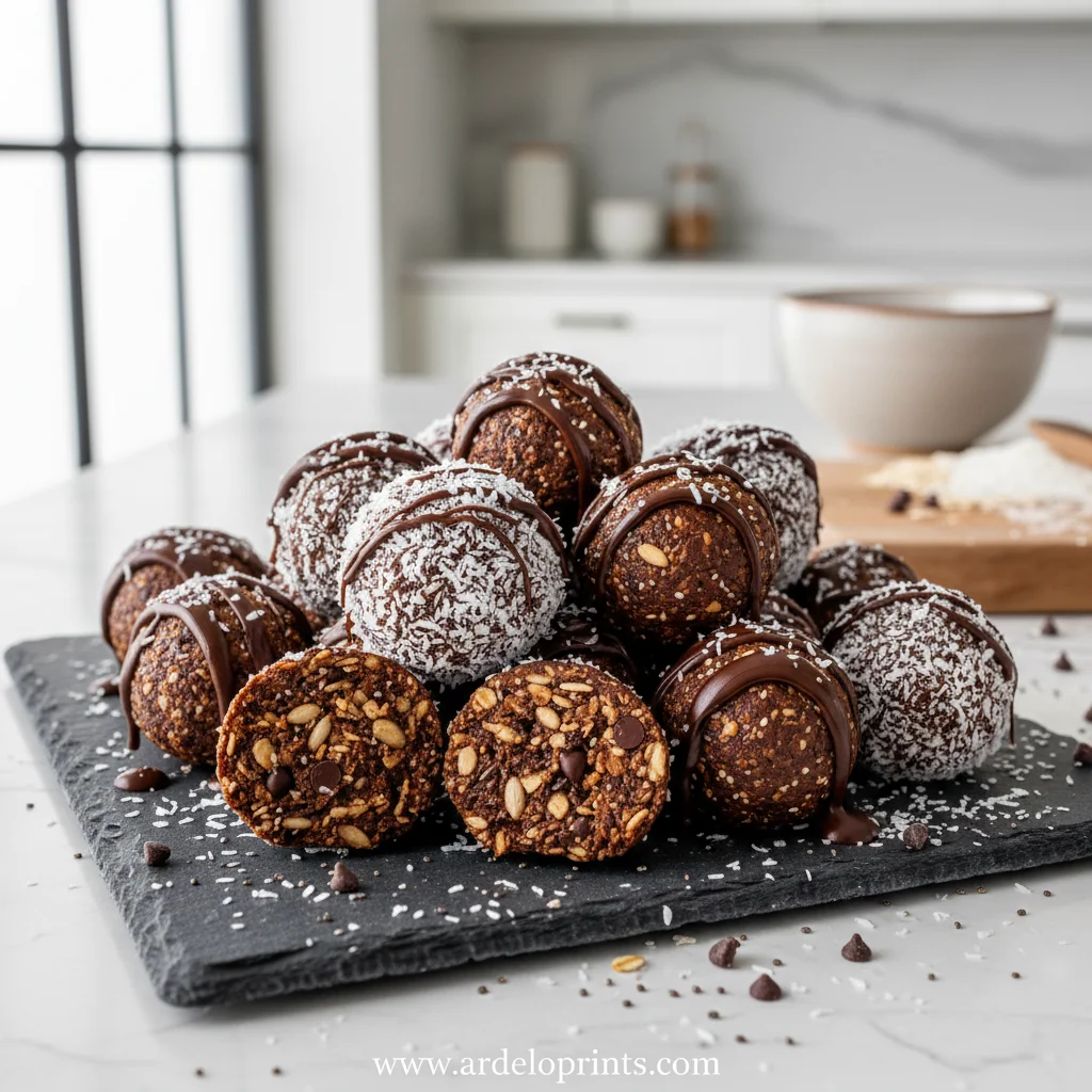 Chocolate Coconut Energy Balls Recipe - feature image