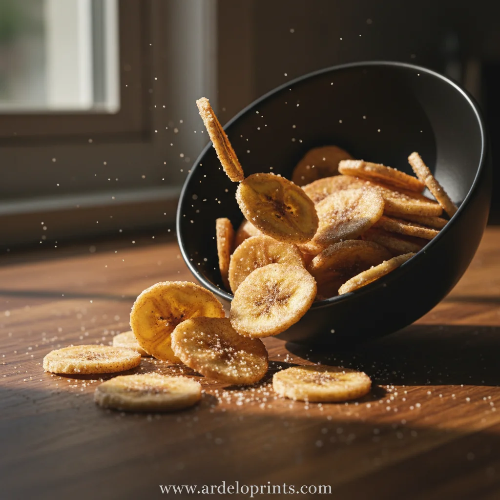Cinnamon Sugar Air Fryer Banana Chips - feature image