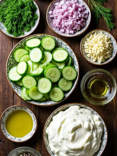 Creamy Cucumber Salad Recipe - ingredients preparation