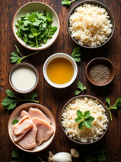 Creamy Garlic Chicken Rice Bowls - ingredients preparation
