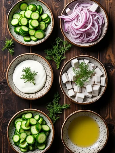 Creamy German Cucumber Salad - ingredients preparation