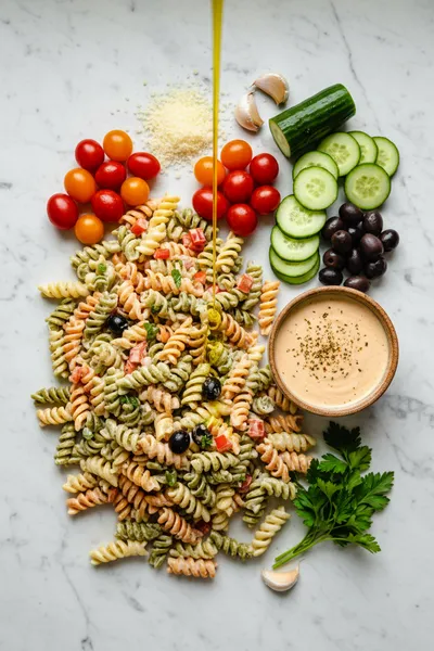 Creamy Italian Pasta Salad Recipe - ingredients preparation