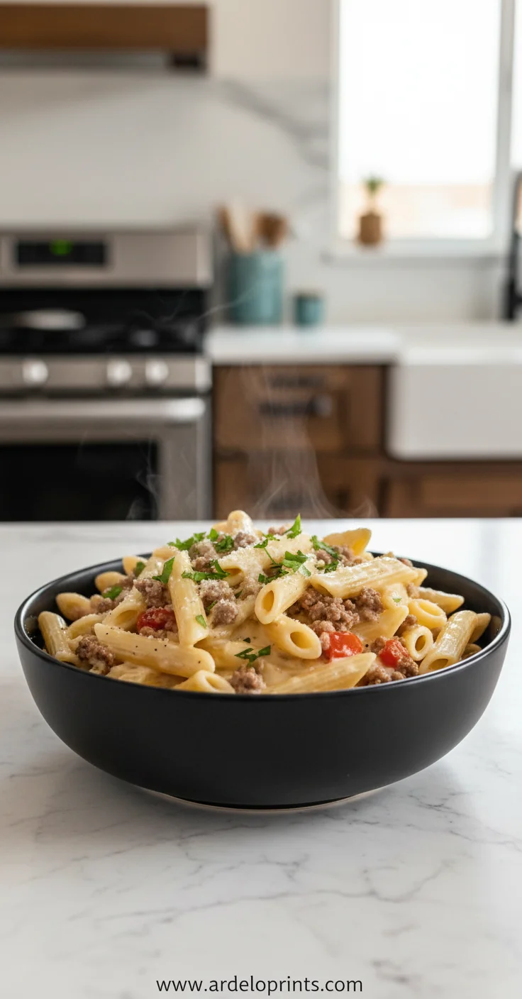 Creamy Rotel Pasta With Ground Beef - feature image