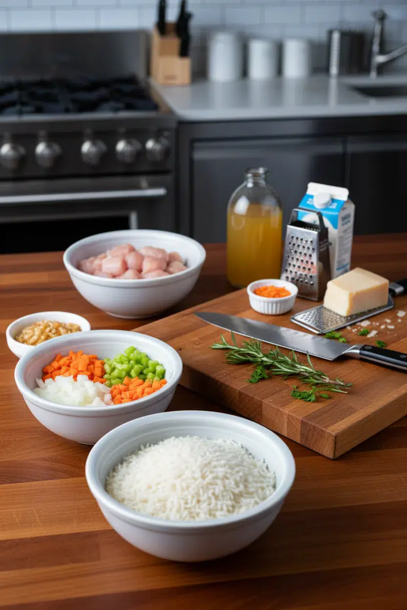 Creamy Chicken and Rice Soup Recipe - ingredients preparation