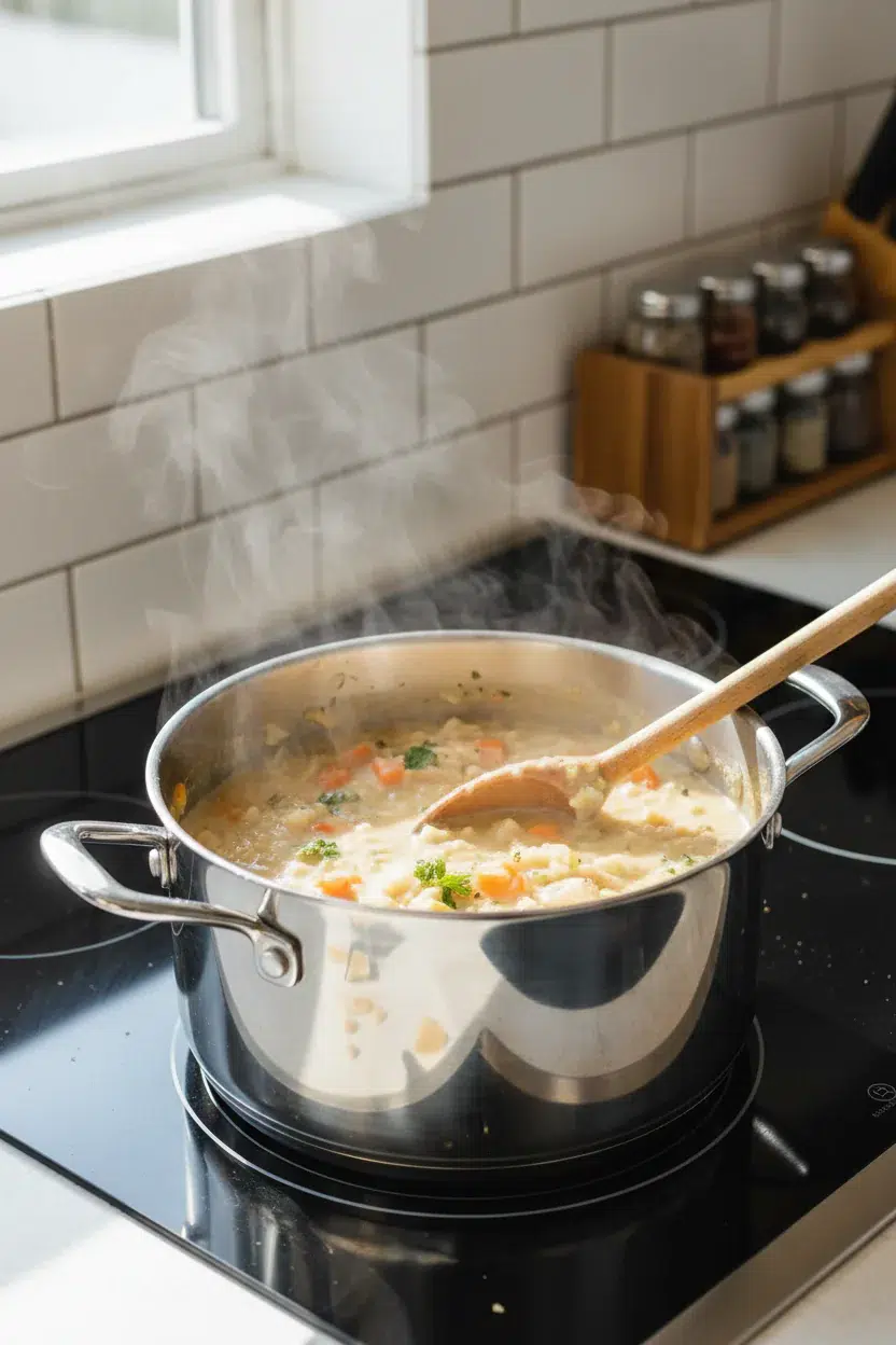 Creamy Chicken and Rice Soup Recipe - cooking process