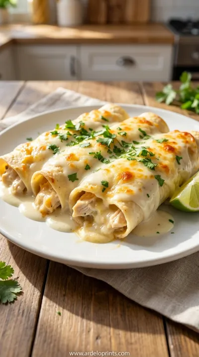 Creamy White Chicken Enchiladas: Easy Recipe - ready to serve