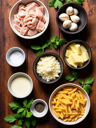 Crockpot Garlic Parmesan Chicken Pasta - ingredients preparation