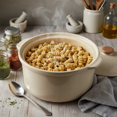 Crockpot Garlic Chicken Pasta Recipe - cooking process