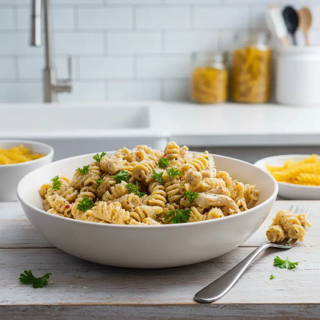 Crockpot Garlic Chicken Pasta Recipe - final presentation