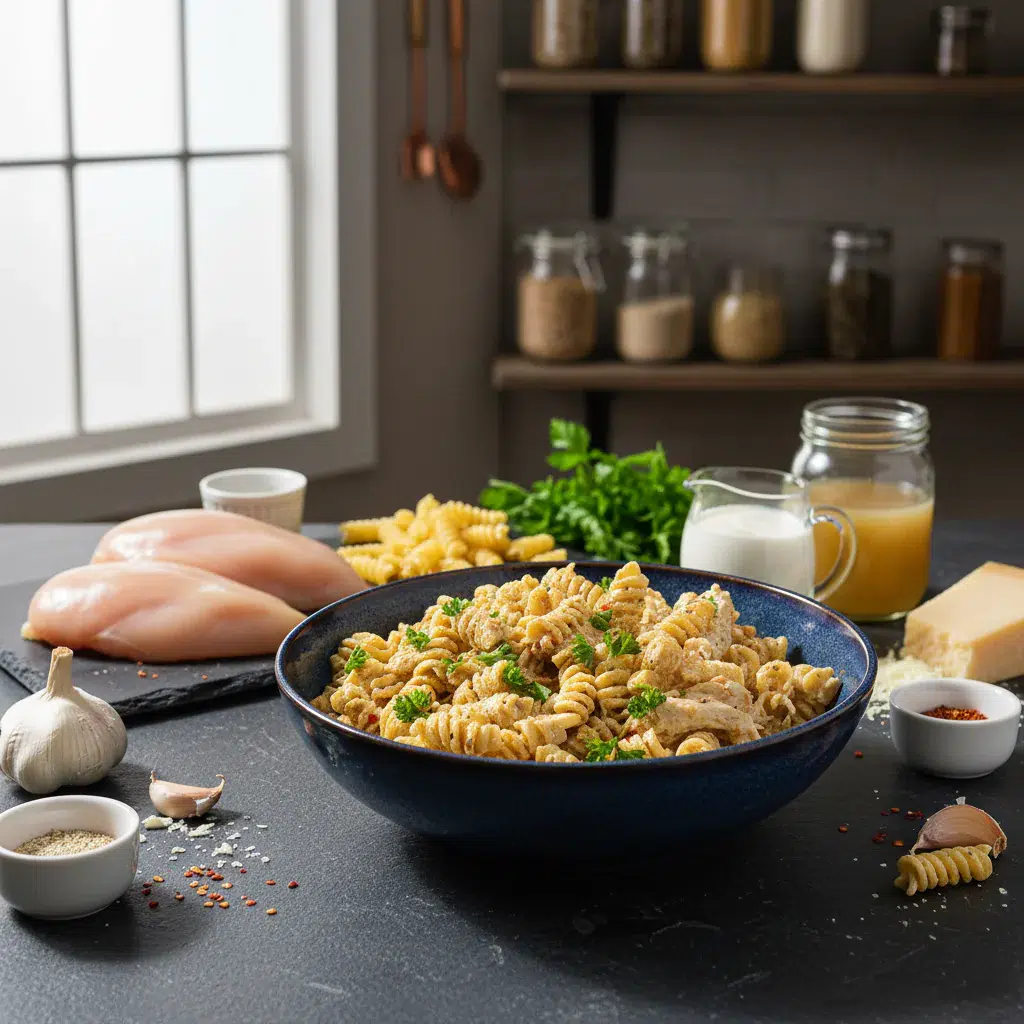 Crockpot Garlic Chicken Pasta Recipe - ingredients preparation